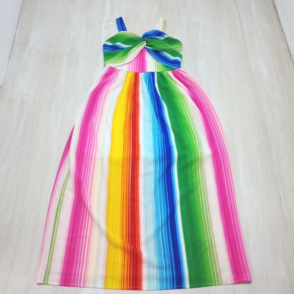 Amywear Womens Rainbow Stripe Twist Front Sleeveless Maxi Dress  Size 8